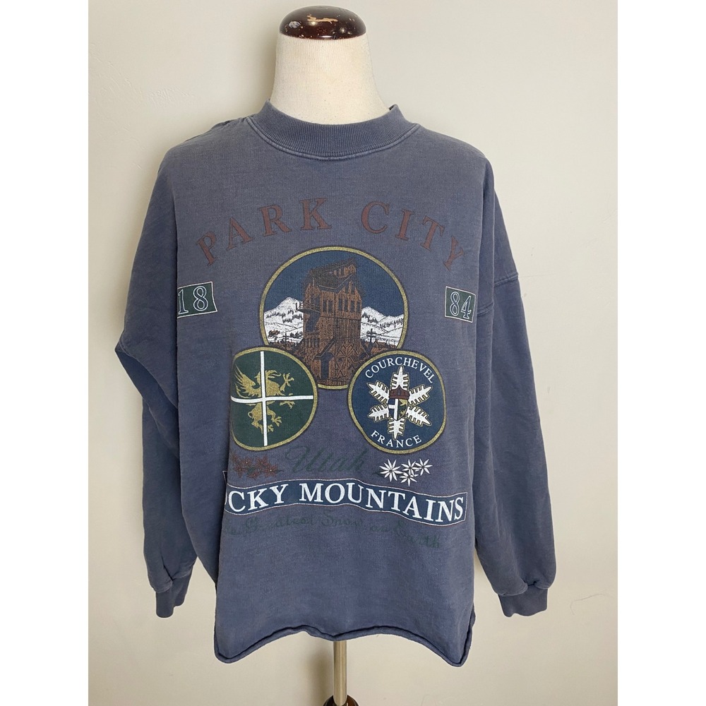 Vintage 90s Green Brand Park City Rocky Mountains Sweatshirt Navy Blue Medium
